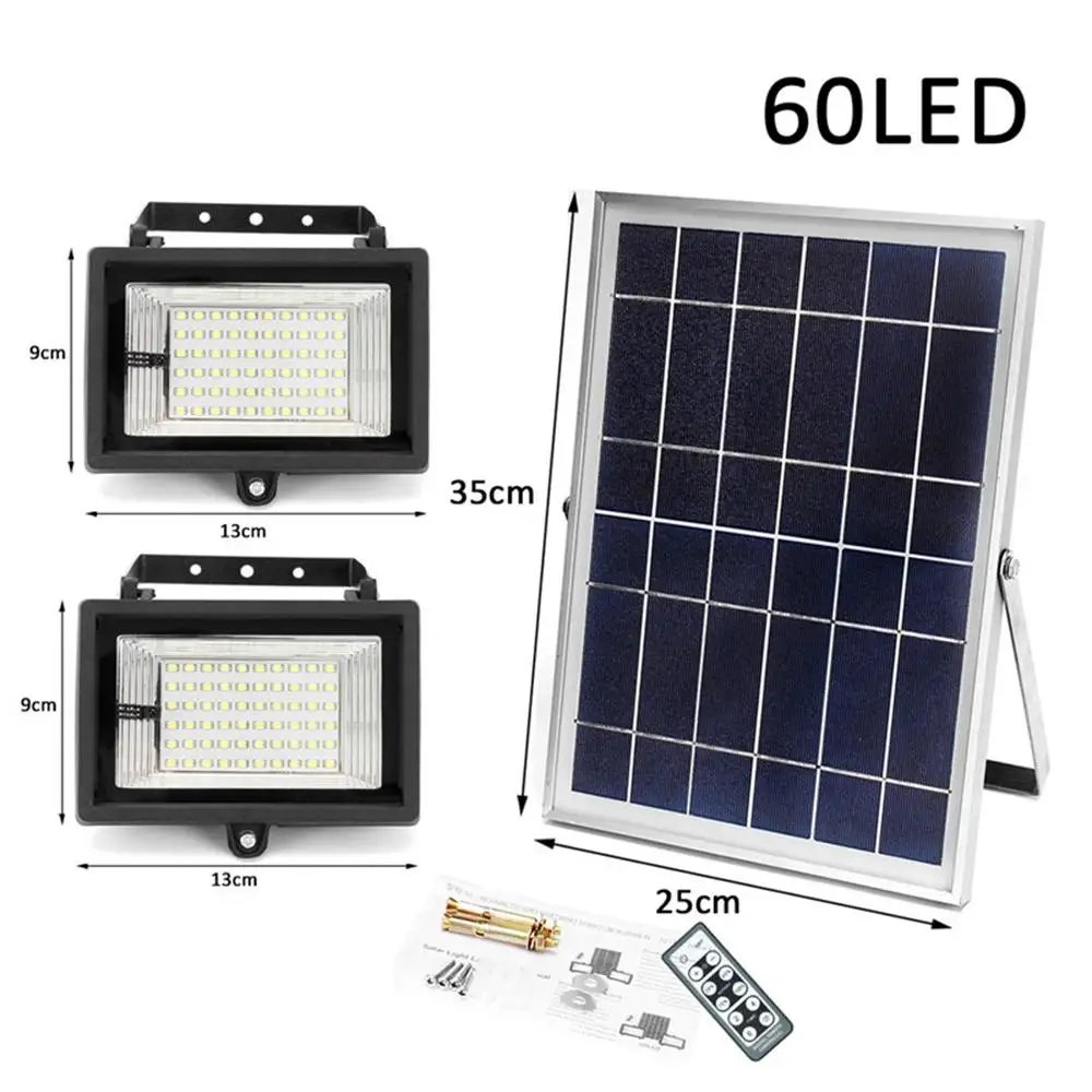 2 в 1, комплект из 2 предметов 30/60/80/100 светодиодный солнечный свет 2835 SMD солнечной энергии светодиодный прожектор водонепроницаемый датчик прожектор на открытом воздухе - Испускаемый цвет: 60LED
