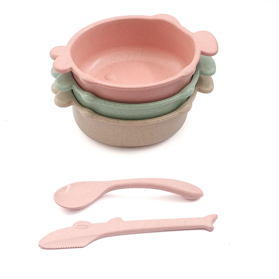 

3pcs Tableware Set Wheat Straw Fork Spoon Bowl Fish Mouth Shape Dinnerware for Children Kids