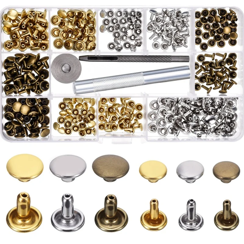 100 x Double Cap Tubular Rapid Rivets Leather Punk Studs Repair Setting DIY Tool 100 x Double Cap Tubular Rapid Rivets Leather Punk Studs Repair Setting DIY Tool