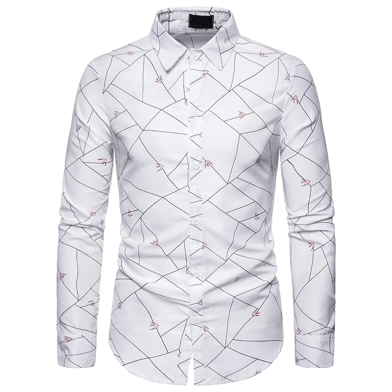Мужская полосатая рубашка с длинными рукавами Camisa Social Leaf напечатанная рубашка для мужчин брендовая Повседневная обтягивающий официальный деловой уличная