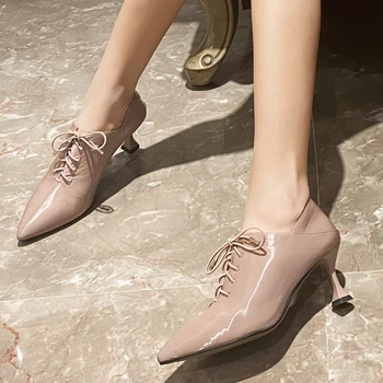 

Doratasia 2020 New Design Genuine Cow Leather Pointed Toe Office Lady Pumps Female Lace-Up High Heels Shoes Woman Pumps Lady