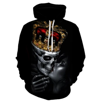 

3D Skull Hoodie Men's / Girls Hoodie Sweatshirt 3D Printed Blue Fire Design Skull Hooded Boy / Girl Halloween Style Autumn Top