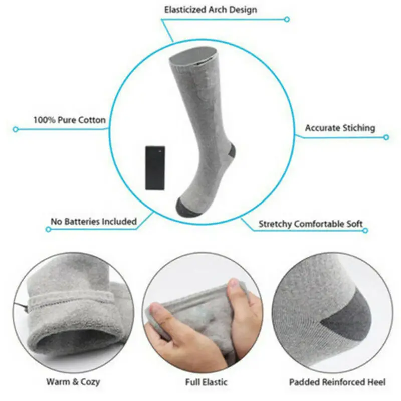1 Pairs Winter Electric Heated Socks Warm Feet Warming Heated Hunting Thicken Socks Large