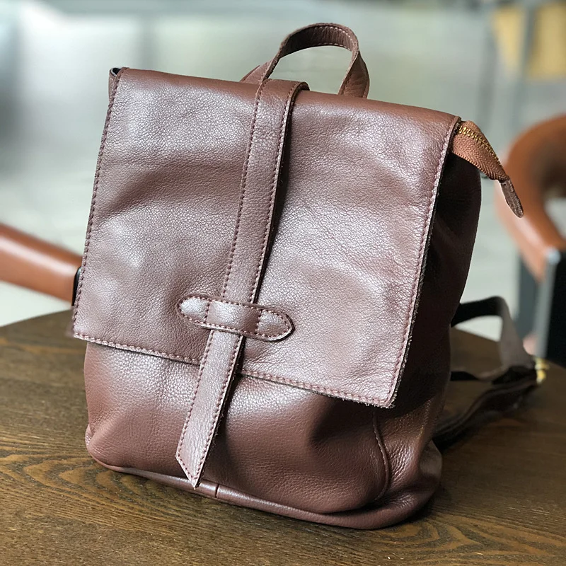 Natural Real Cowhide Women Backpack Vintage Genuine Leather Simple Small Bagpack Travel Soft Mini Cute Bookbags For Girls 