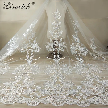 

Off White mesh French Embroidery Bridal Wedding Dress Lace fabric DIY sewing tulle net lace fabric