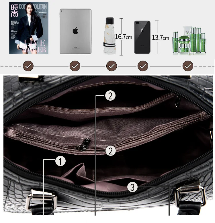 Ladies Faux Crocodile Print Handbags Vintage PU Leather Crossbody Bags Women Luxury Brand Satchels Purse Black Brown Gray Purple (10)