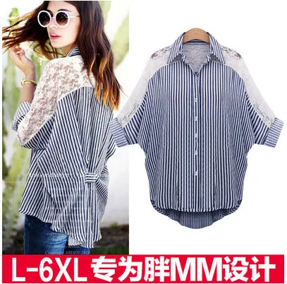 

6035 Europe And America Large Size Dress Sleeves Stripes Cardigan Loose-Fit Slimming Mid-length Bat Sleeve Tops