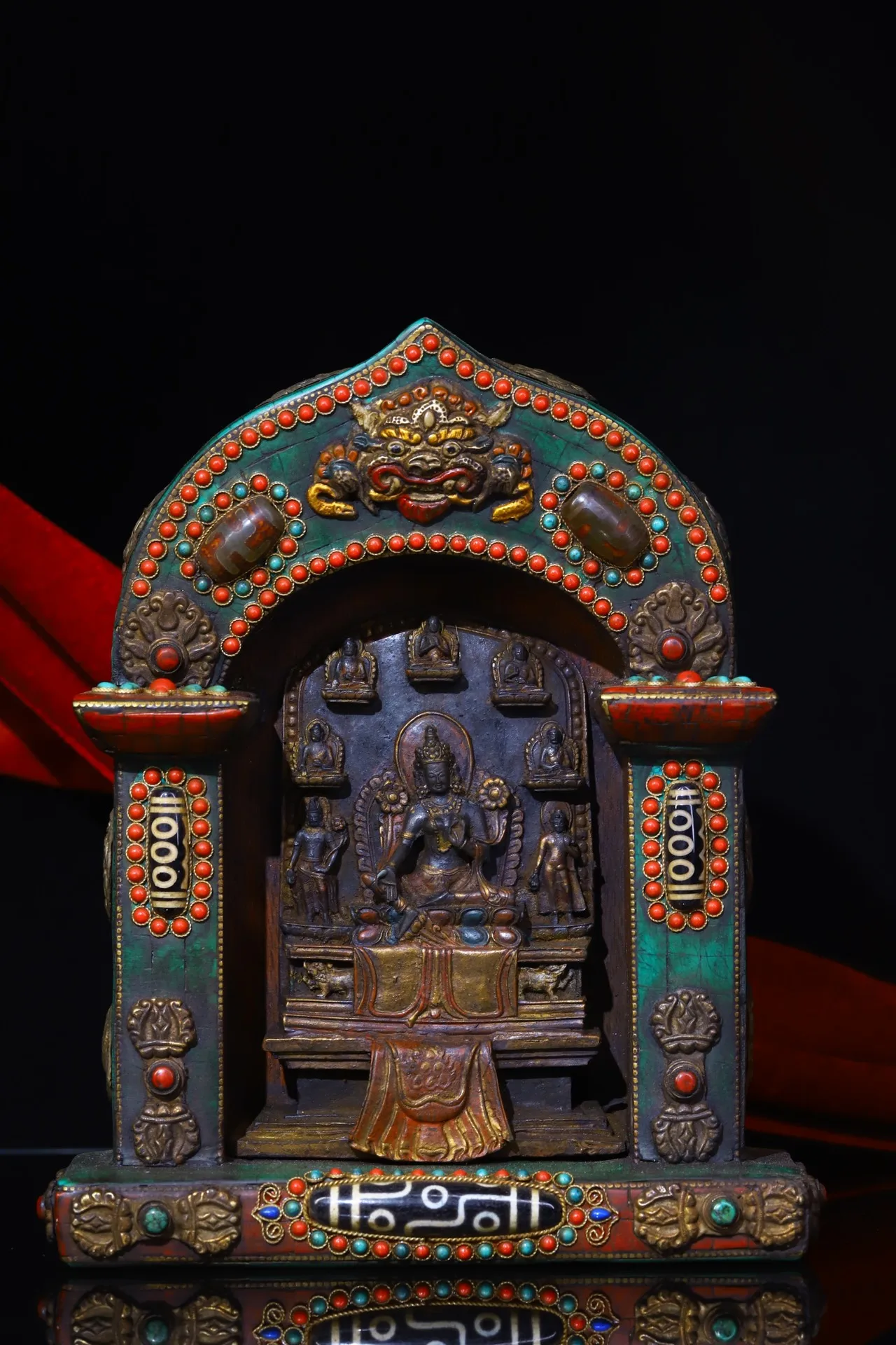 

9"Tibetan Temple Collection Old Cha Cha Buddha mosaic Gem Dzi Bead Guanyin Bodhisattva Sitting Buddha Buddhist altar Town House