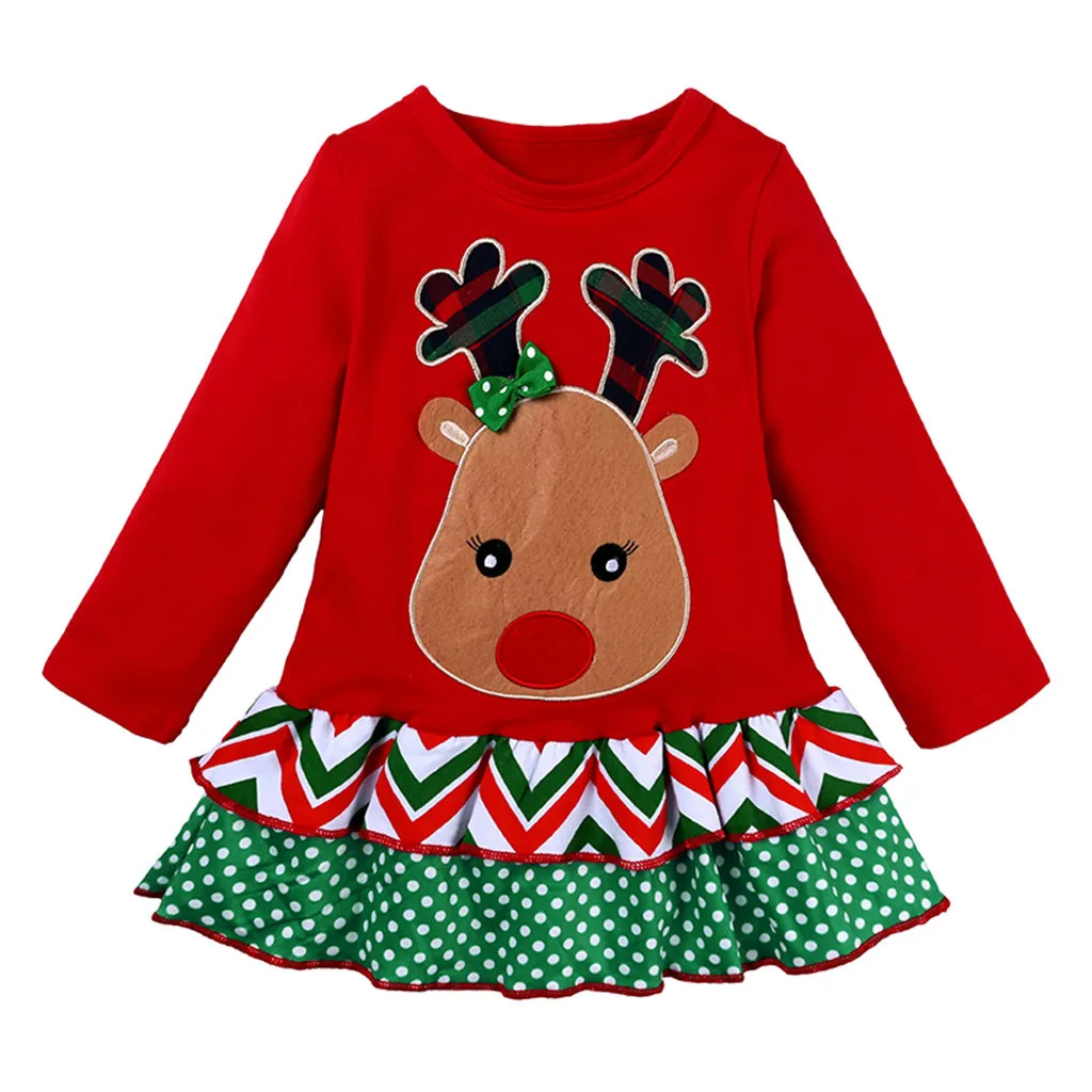 Рождество CostumeToddler для малышей с оборками для маленьких девочек; рождественское платье ELK штаны в клетку комплекты Высокое качество детская одежда на год