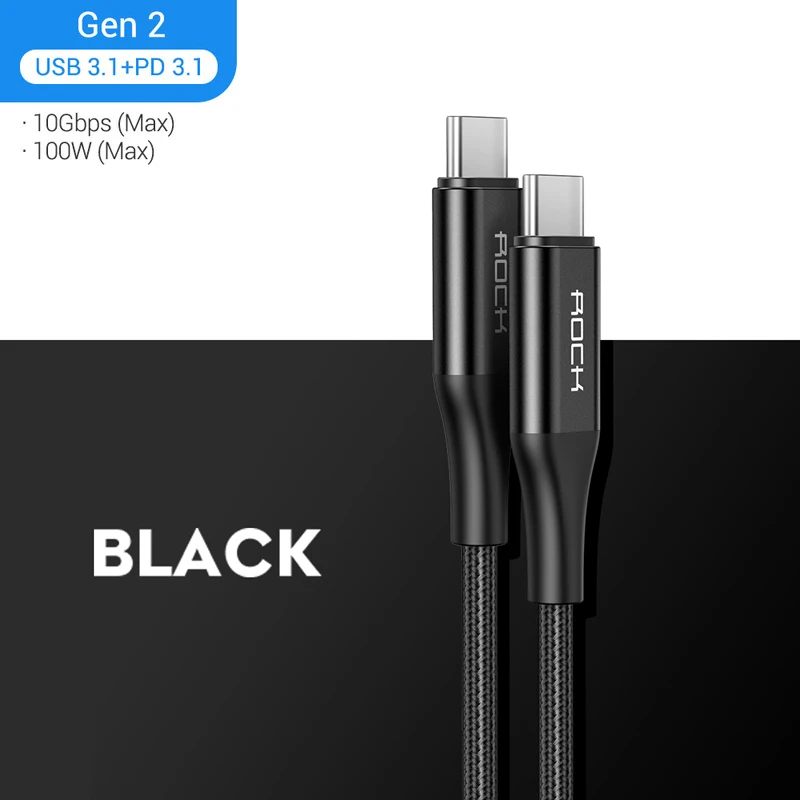 Кабель ROCK usb type C для type-C для samsung Xiaomi huawei PD Quick Charge 4,0 5A Быстрая зарядка USB-C кабель для передачи данных для устройств type-C - Цвет: Black
