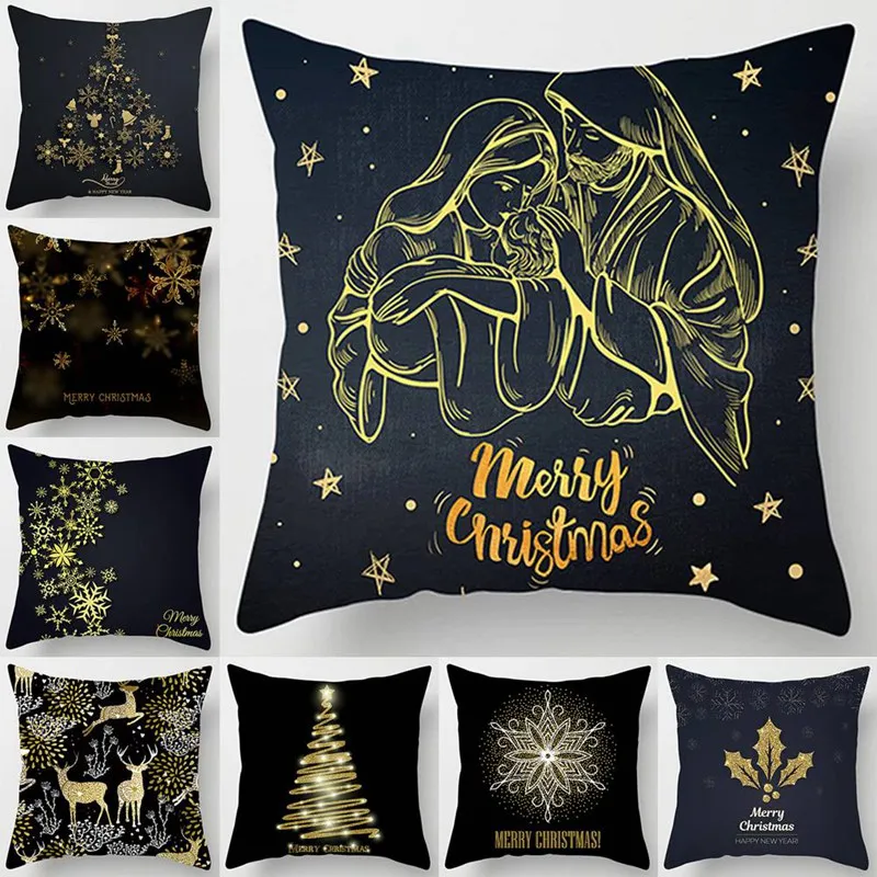 

45X45 Christmas Pillow Case Glitter Cotton Linen Sofa Throw Cushion Cover Home Decor Decoration Home