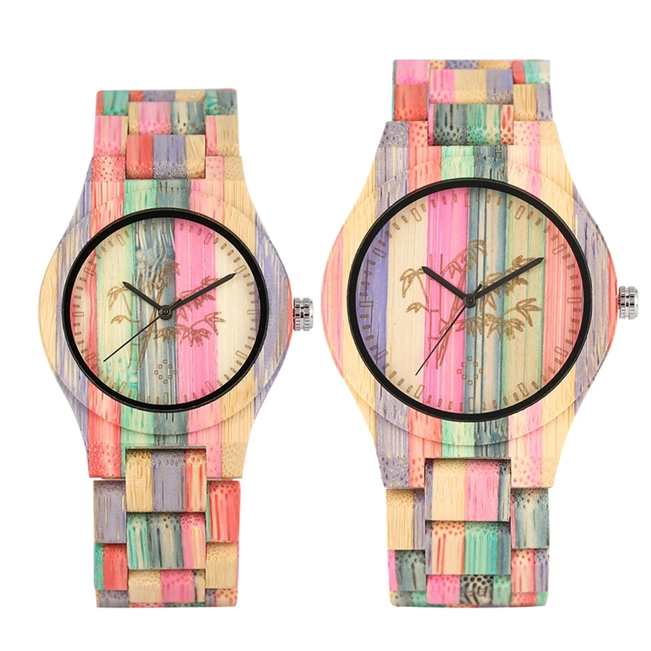 

Lover's Watch Carving Plant Bamboo Pattern Wooden Watch Colorful Full Wood Bangle Clock Male Quartz Female Watches Souvenir Gift