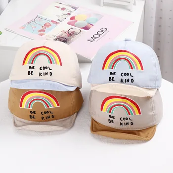 

Baby boy girl hats Rainbow striped children's hat 2020 spring and autumn new letter embroidery baby peaked baseball cap sun hat