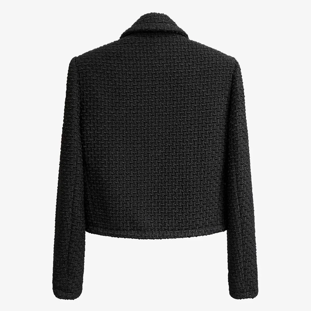 Fall Korean Fashion Black Casual Tweed Jacket Small Fragrance 