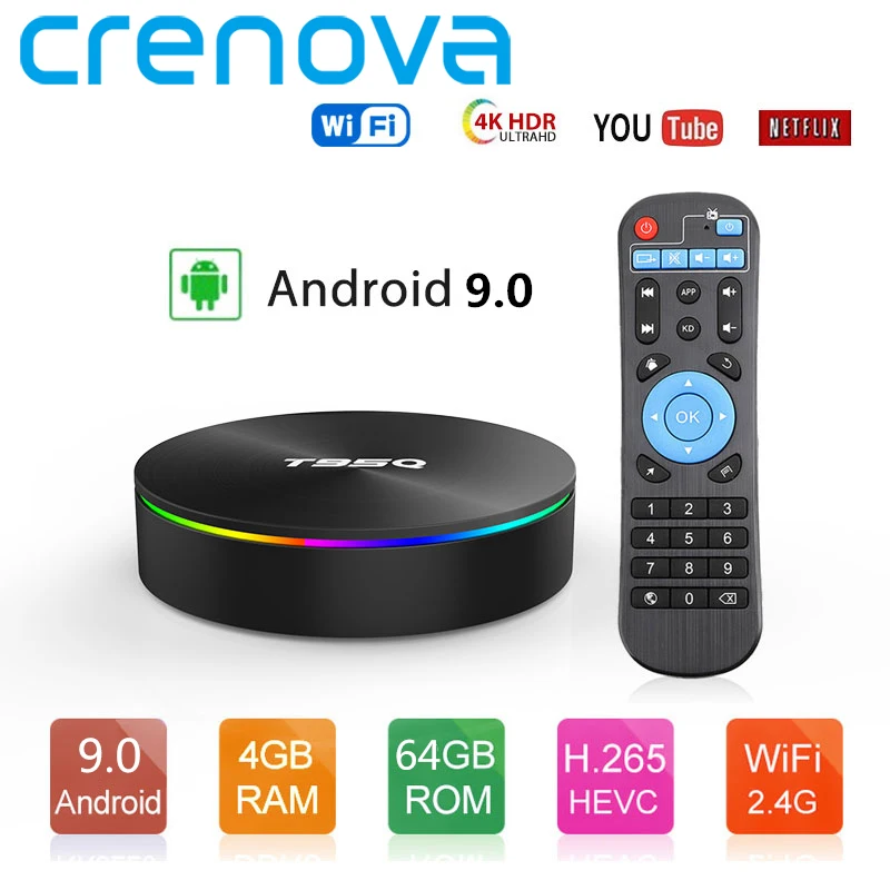 ТВ приставка CRENOVA T95Q Android Ethernet 1000 м 4K H.265 поддержка 3D 4 Гб ОЗУ 64 ГБ 32 2 4G/5G Wi