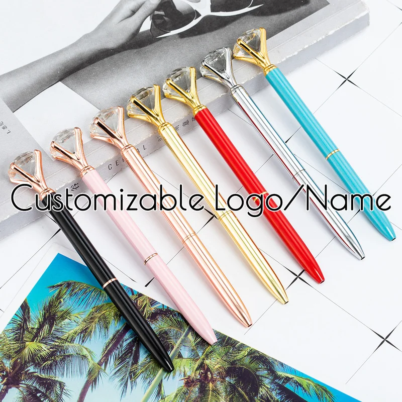 Big Diamond Crystal Pen Gem Ballpoint pens ring wedding Metal BallPen Fashion School Office Supplies Customized Logo |