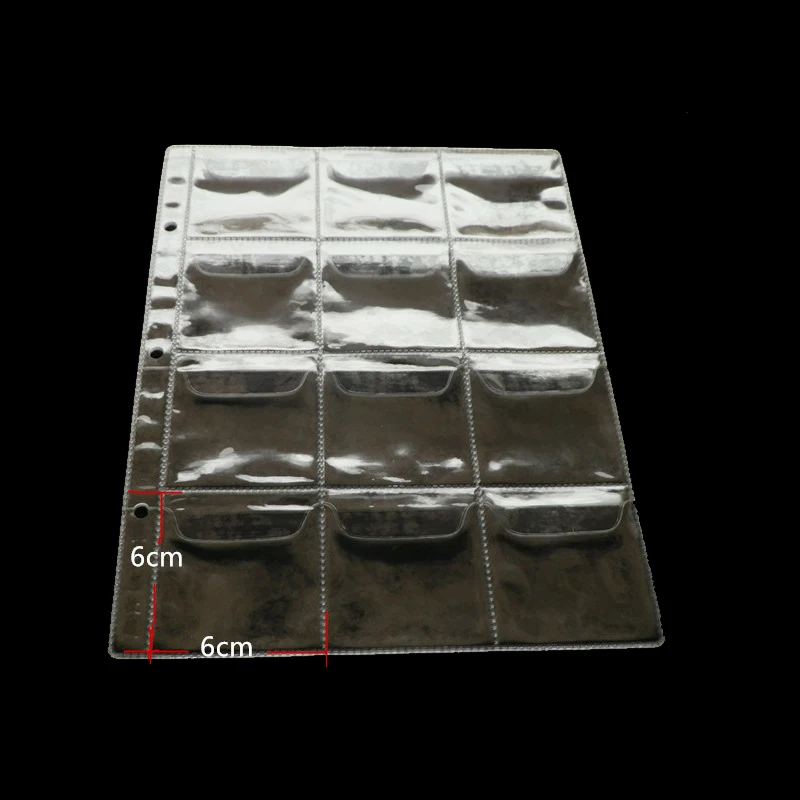 

3 hole sheet / OEM 12 openings per page 6cm*6cm, 20pcs/lot Vinyl Coin Pages Plastic Page sleeves