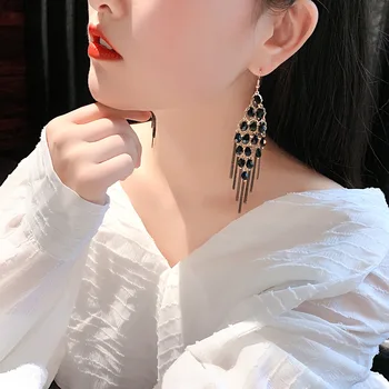 

Bohemia Vintage Long Tassel Drop Earrings Luxury Crystal Beads Dangle Earrings for Women Party Ear Accessories Jewelry