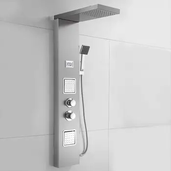 

Stainless Steel Shower Panel Bathroom Waterfall Faucet Multi-Function Water Outlet W/ LCD Display Handheld Rainfall Shower Head