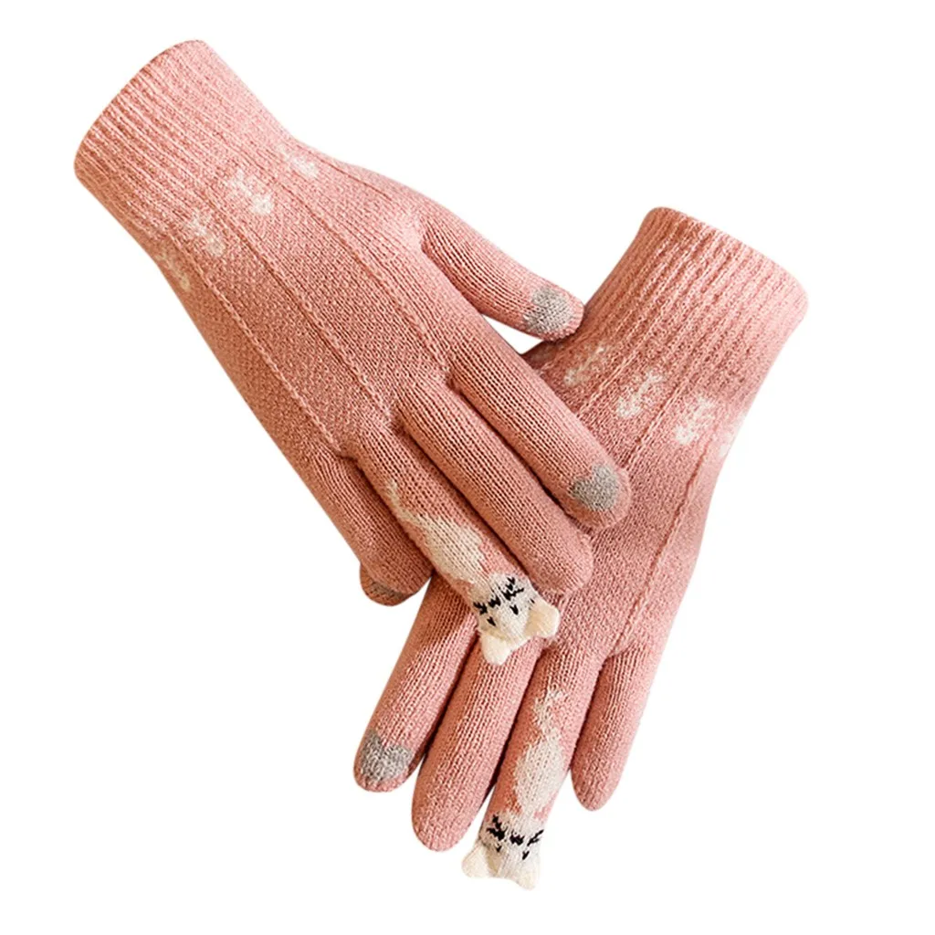Новые перчатки женские зимние трикотажные перчатки плюс бархат плюс толстый вязаный сенсорный экран Велоспорт пять пальцев Открытый игры GloveBL1 - Цвет: Pink