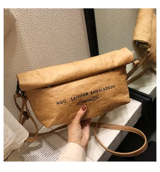 

Bags for women 2020 Fashion spring and summer retro Washed kraft paper handbag Foldable clutch bag crossbody shoulder bag sac