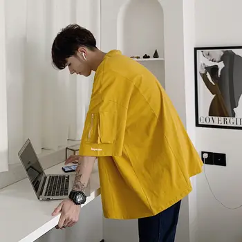 

2020 Summer New Youth Popular Male Loose Korean Solid Color Five-point Sleeve T-shirt Fashion Casual Round Neck Pullover