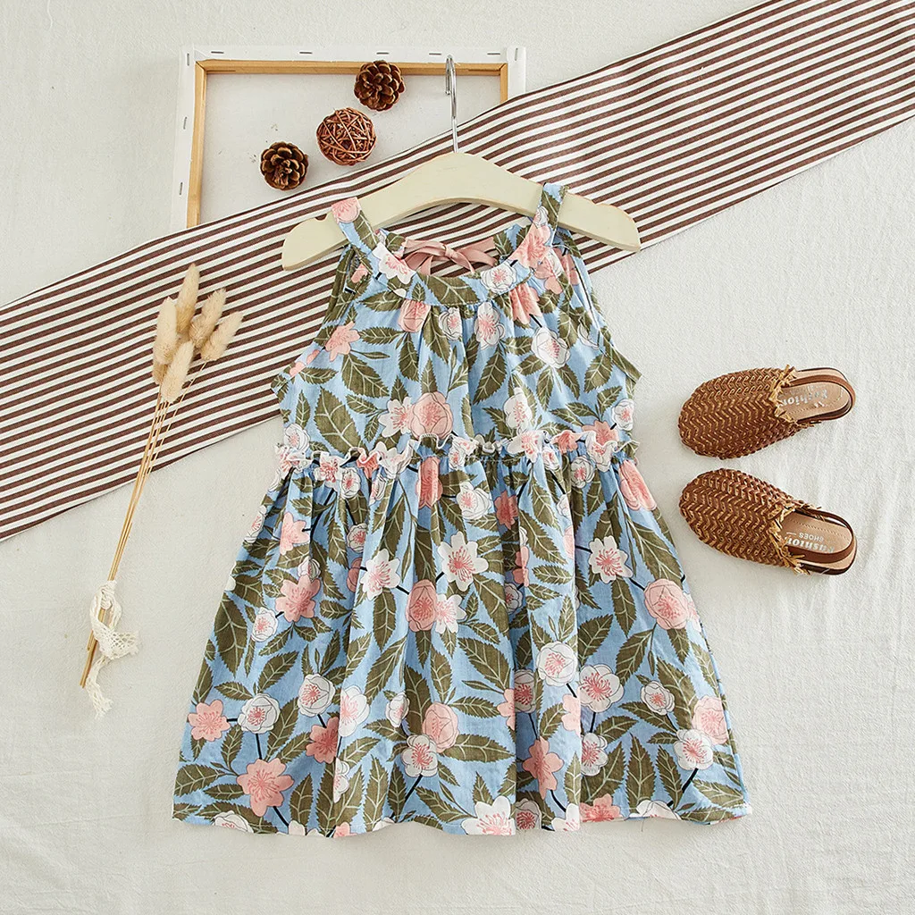 Girl Dress Toddler Kids Girls Floral Flowers Print Dress Princess Dresses Clothes Spring Summer Dresses for Girls #C