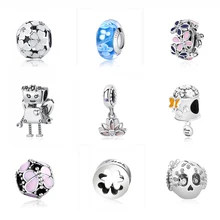 Оригинальные бусины из стерлингового серебра 925 Подвески с бабочкой и цветком, стеклянные подвески, подходят для браслетов Pandora, ожерелья для женщин, ювелирные изделия DIY