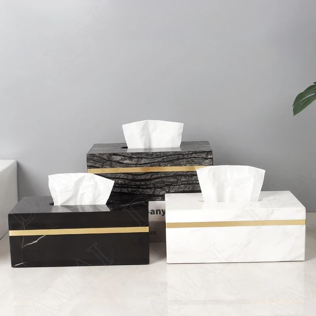 mDesign Metal Tissue Box Cover, Rectangular Holder for Storage - Marble