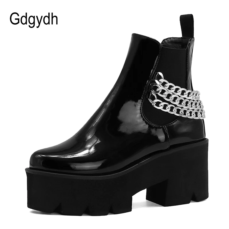 Женские ботильоны из лакированной кожи Gdgydh черные однотонные мотоботы на