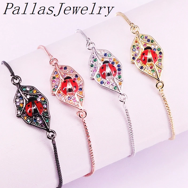 10 шт. модные микро Pave Красочные CZ лист Femme ползунок цепи Шарм насекомых Разъем браслеты женские ювелирные изделия