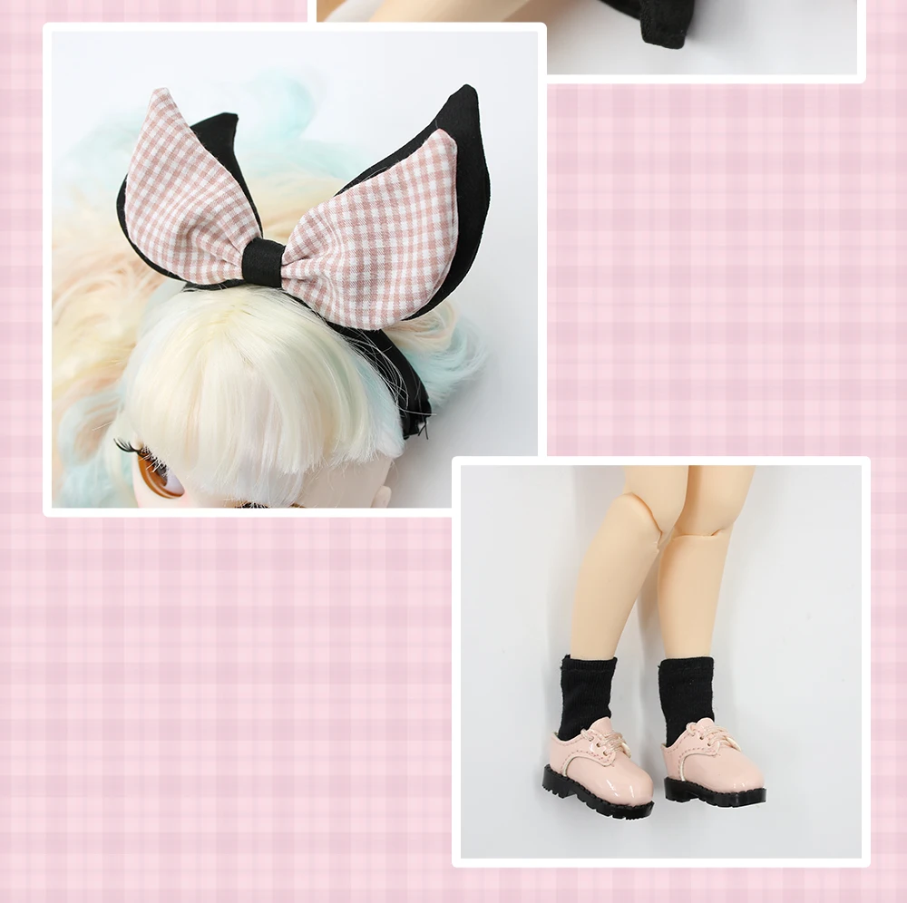 Neo Blythe Doll Pink Black Shirt with Skirt, Socks & Headdress 3