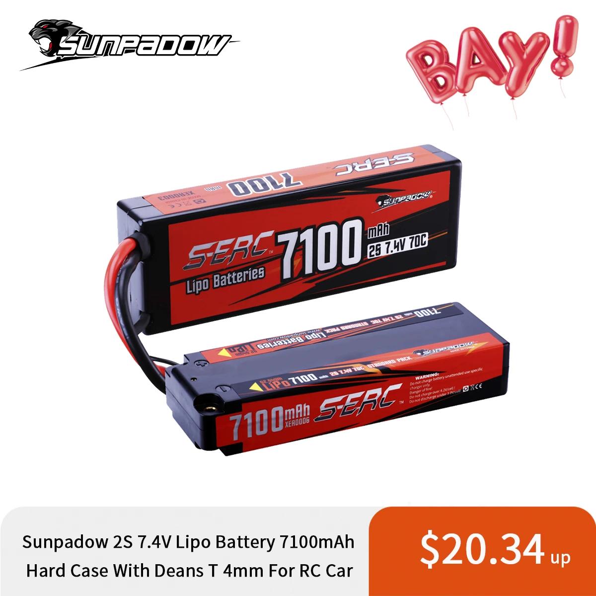 Аккумулятор Lipo Sunpadow 7 4 В 2S Жесткий Чехол 70C 7100 мАч с Т-образной вилкой пуля мм для