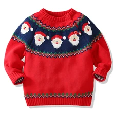 Осенний хлопковый свитер для девочек и мальчиков от 1 года до 5 лет милые вязаные топы, Рождественский зимний свитер с меховым помпоном для маленьких девочек, свитер ручной работы с Санта Клаусом