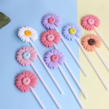 

3pcs/lot Sunflowers Daisy Ins Style Macaron Resin Widget Cake Baking Decoration Small Clear Wind Dessert Table Dress Wholesale