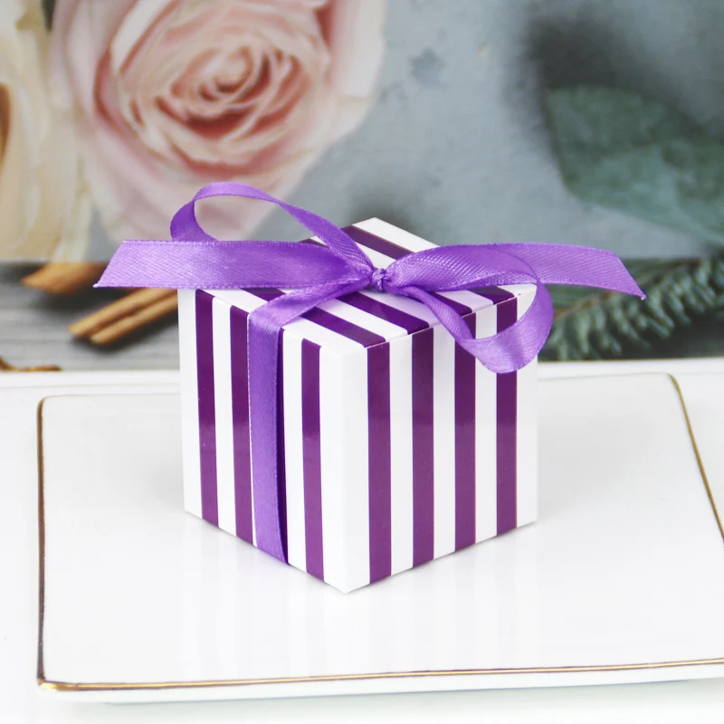 10PCS Candy Boxes Stripe Hot Stamping Paper Gift Box Party Baby Shower Wedding Birthday Packing Favor Boxes Package