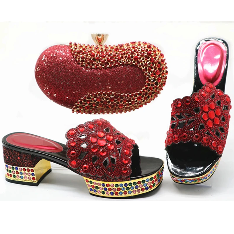 Новейший дизайн; комплект из туфель и сумочки для свадьбы; женская обувь и сумка в комплекте в итальянском стиле; комплект из обуви и сумки; элегантные женские туфли-лодочки без застежки - Цвет: Красный