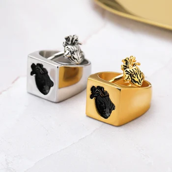 

2 pieces/set Matching Human Heart Rings For Women Men Anillos Mujer Jewelry Punk Stainless Steel Ring Couple Wedding Band Gifts