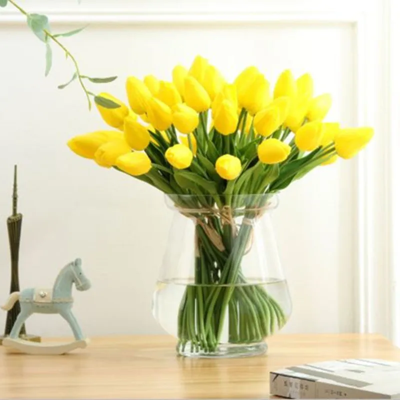 1PC Leaf Yellow 31 шт. ПУ мини тюльпаны как настоящие Искусственные цветы букет искусственных цветов для свадебного украшения дома вечерние цветы - Цвет: 1PC Leaf Yellow