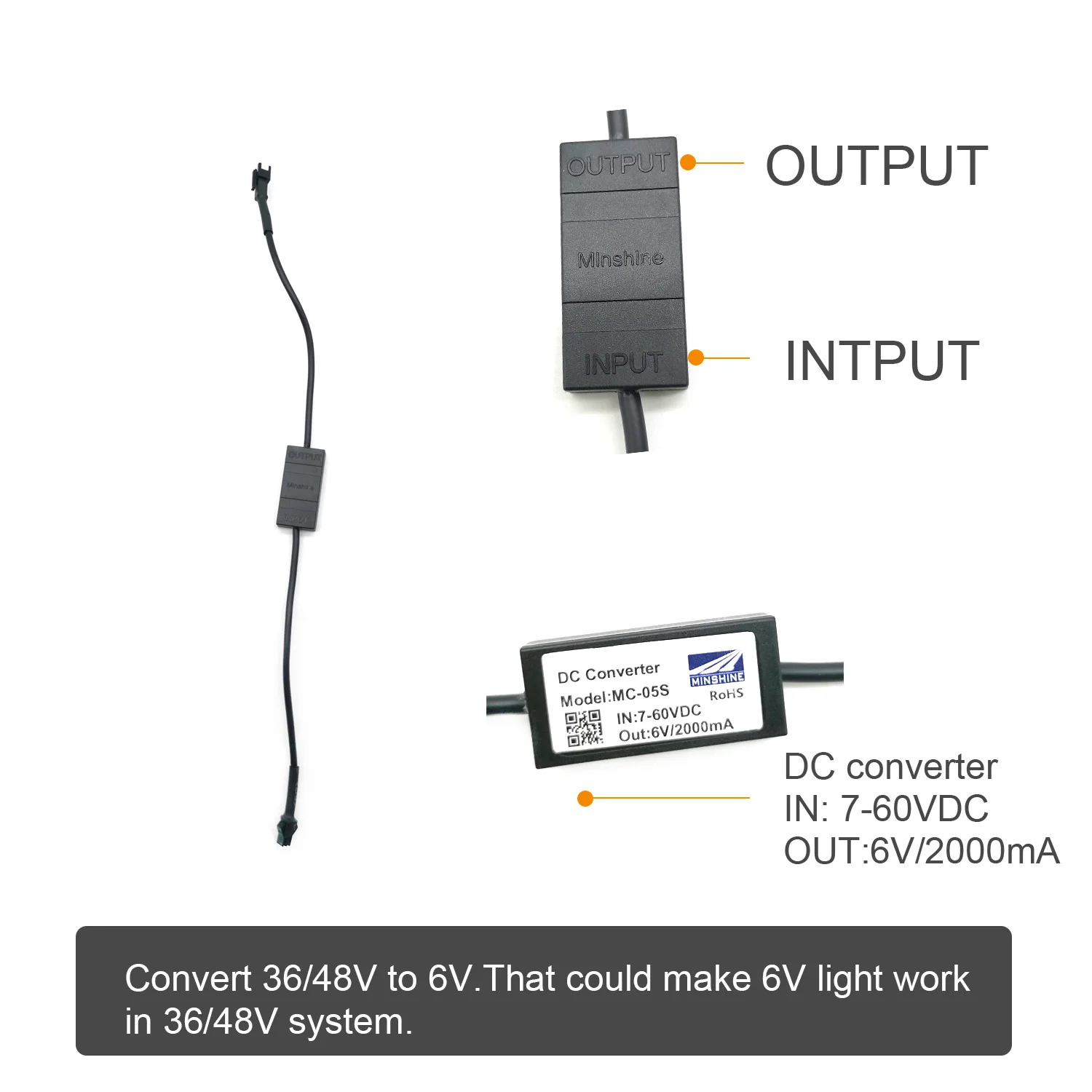 Преобразователь постоянного тока 7-60 в до 6 в Ebike передний светильник 6 В и задний светильник