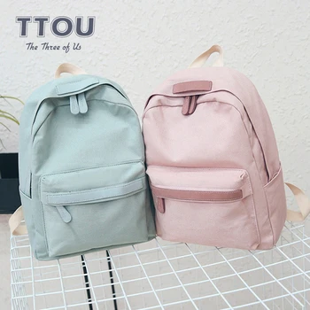 

TTOU Fashion Women Canvas Solid Backpacks Ladies Solid Big Capacity Girls School Bag Backpack For Couple Travel 2 Size Bag 2019