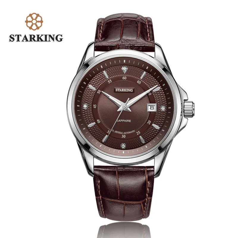 STARKING Top Brand Luxury Men's Watch Rerto Design Automatic Self-wind Stainless Steel WristWatch Waterproof relogio masculino - Цвет: coffee wristwatch