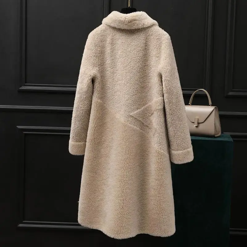 Модная новинка, осенне-зимнее женское Шерстяное Пальто для стрижки овец, комбинированная Меховая куртка, Женская Повседневная Верхняя одежда из овчины N87