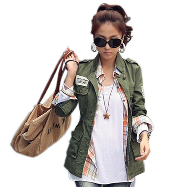 Añadir 4 colores! Chaqueta militar sin blusa a cuadros para mujer, abrigo  con cintura ajustada, bordado verde militar, primavera y otoño, C5302 -  AliExpress