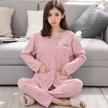 

2020 Spring Autumn Plus Size 100% Cotton Pajama Sets for Women Long Sleeve Print Pyjama Loungewear Homewear Pijama Mujer Clothes