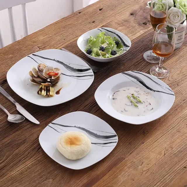 Veweet Teresa 24/48 Darabos Vacsorakészlet Porcelán Kerámia Asztalkészlet Tál Desszert Leves Lemez Vacsora Platet Evőeszköz - Image 2
