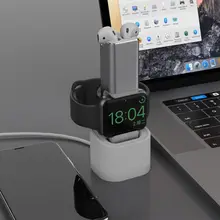 Алюминий 2in1 USB зарядка зарядное устройство док-станция подставка держатель для Airpods 1/2 для наручных часов Apple Watch серии 1/2/3/4-серебряного цвета