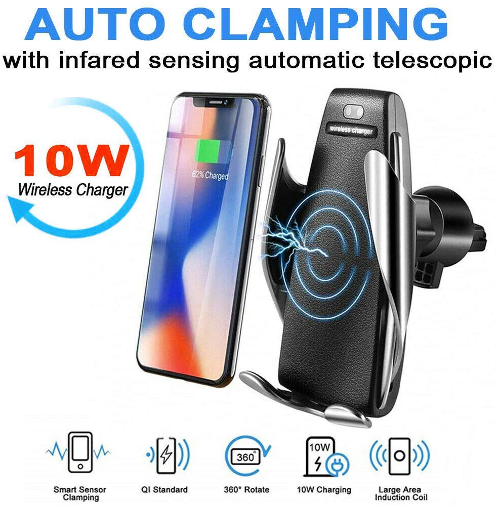 10W Qi Wireless Car Charger Fast Charging Smart Sensor S5 Phone Holder Mount For iPhone Automatic Clamping Car Wireless Charger