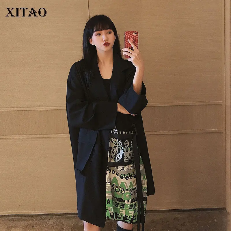 

XITAO Medium and Long Casual Black Personality Patchwork Sense of Design Blazers 2020 Spring New Fashion Women Coat XJ3767