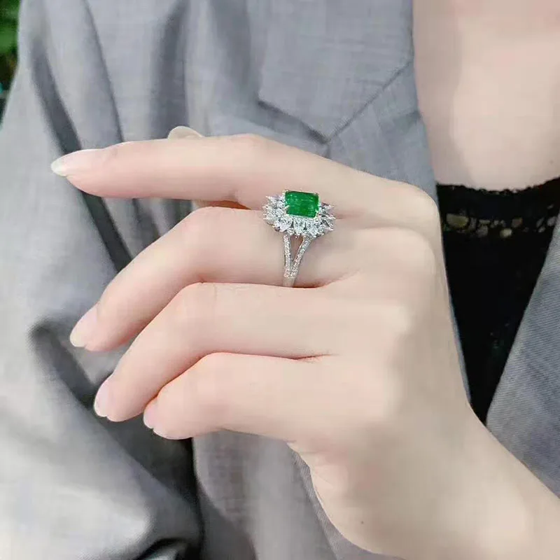 18K Золотые 2ct натуральный изумруд с 1.3ct натуральный кольцо c настоящим бриллиантом Обручение& Свадебные ювелирные изделия имеют сертификат 08